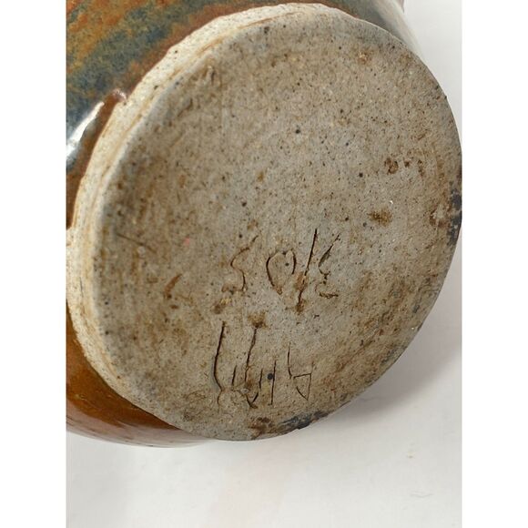 Art Pottery Stoneware TEAPOT Handmade Studio Signed AMR Vintage Brown GLAZE - Picture 9 of 11